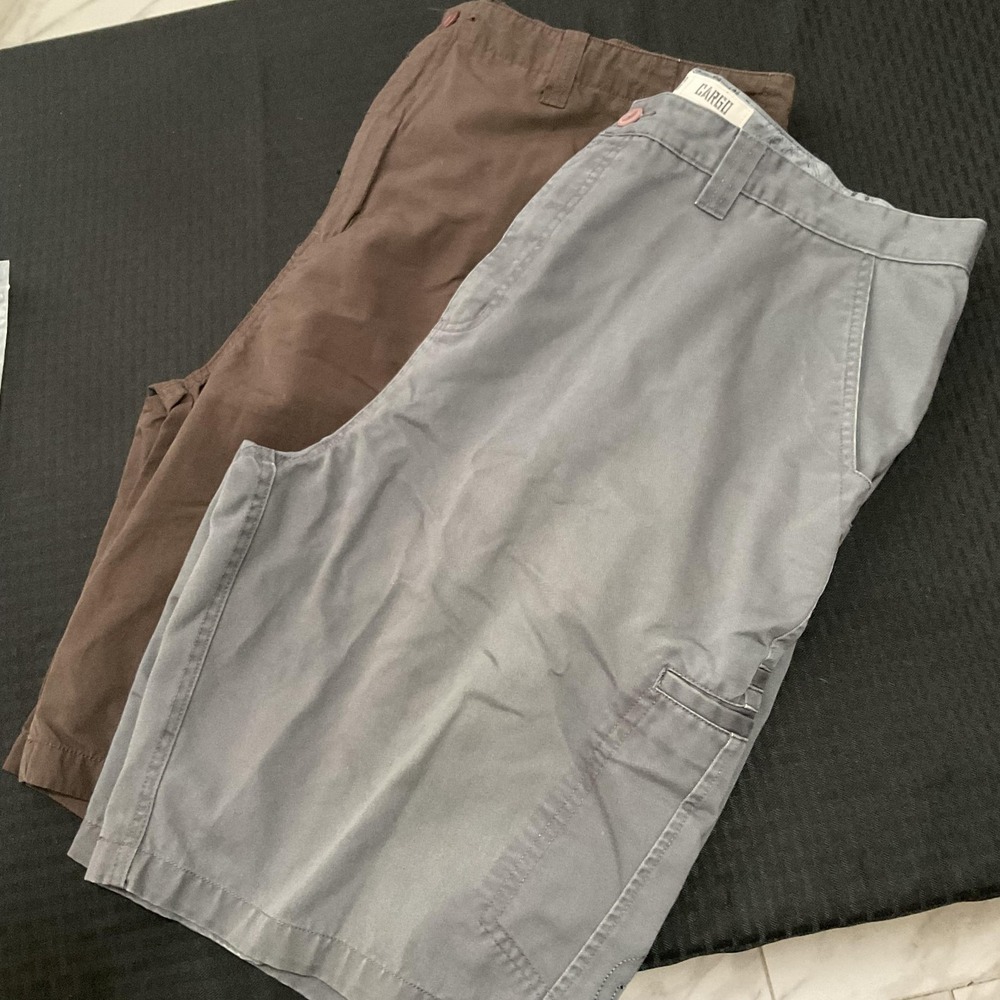 Lot Of 2 Anchor Blue Cargo Shorts Mens Size 40 Brown Gray Canvas Casual Summer
